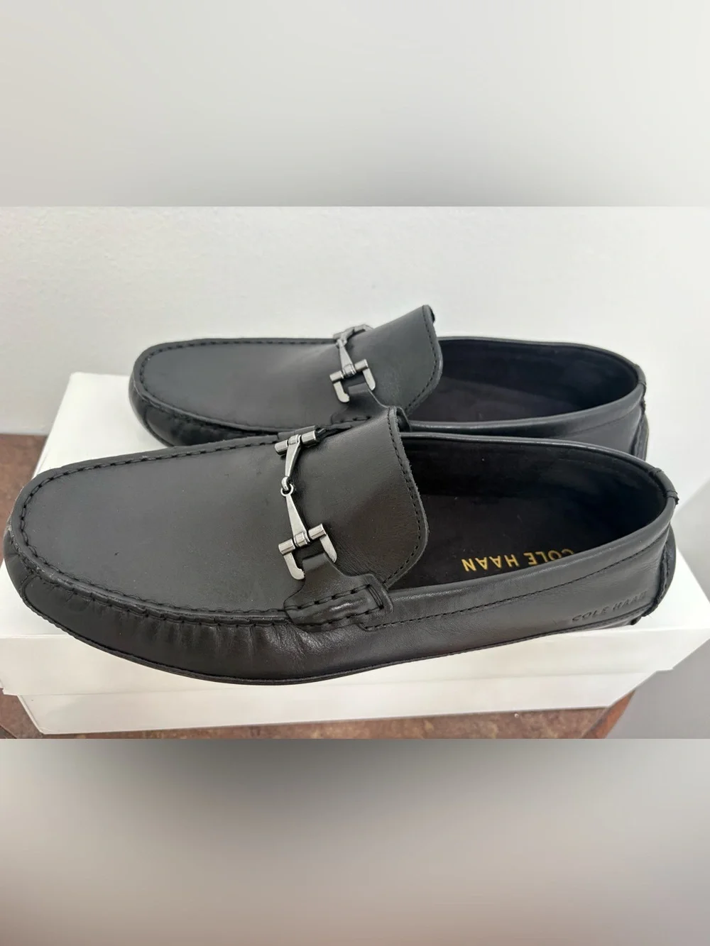 NWOT Cole Haan Wyatt Driver Loafers Men’s Size 8 Black Leather Bit Moc Toe Shoes